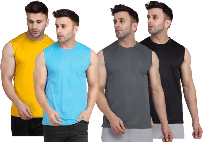 UDI n ADI Solid Men Round Neck Light Blue, Yellow, Grey, Black T-Shirt