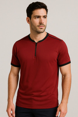 Clickwell Trend Solid Men Henley Neck Maroon T-Shirt