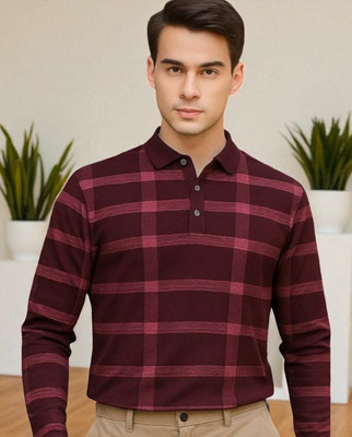 FASHIUM Printed Men Polo Neck Maroon T-Shirt
