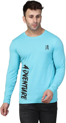 SLOWLORIS Typography Men Round Neck Light Blue T-Shirt