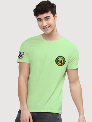 LazyChunks Printed Men Round Neck Light Green T-Shirt