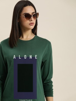 PERFECT PRODUCTION Printed, Typography Women Round Neck Green T-Shirt