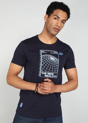 Spykar Solid Men Round Neck Blue T-Shirt