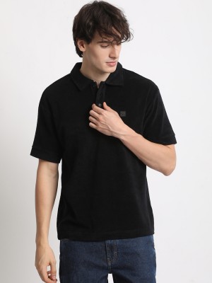 THE BEAR HOUSE Solid Men Polo Neck Black T-Shirt