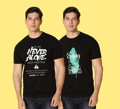 WOOSTRO Printed Men Round Neck Black T-Shirt