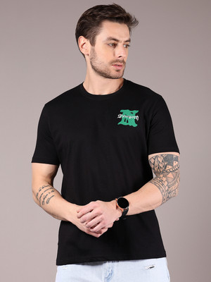 V-MART Printed Men Round Neck Black T-Shirt