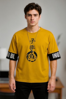 FASHIUM Printed Men Round Neck Yellow T-Shirt