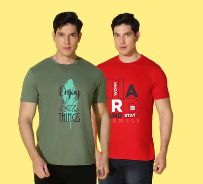 WOOSTRO Printed Men Round Neck Multicolor T-Shirt