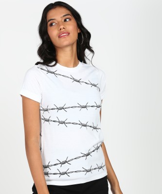 FOREVER 21 Printed Women Round Neck White T-Shirt