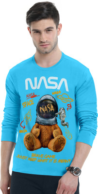 Triptee Animal Print Men Round Neck Light Blue T-Shirt