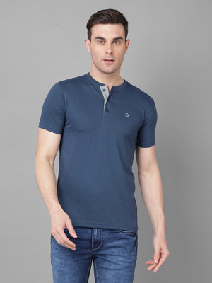 Dollar Solid Men Henley Neck Light Blue T-Shirt