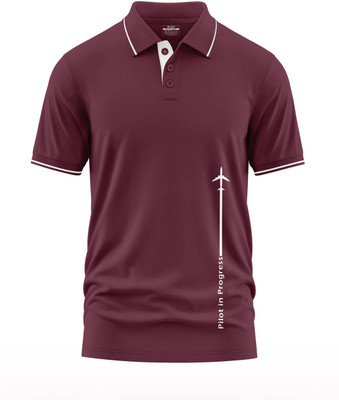 Warriorworld Printed Men Polo Neck Maroon T-Shirt