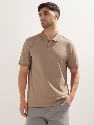 NOBERO Solid Men Polo Neck Brown T-Shirt