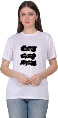 liox Printed Women Round Neck White T-Shirt