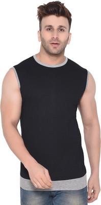 GEUM Solid Men Round Neck Black, Grey T-Shirt
