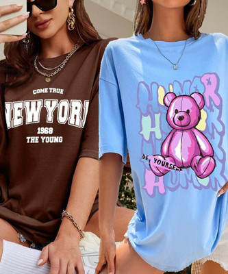 SILVANUS Printed Women Round Neck Multicolor T-Shirt