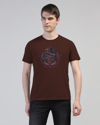 XRL Printed Men Round Neck Brown T-Shirt