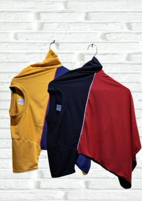 Tiki Tees Solid Women Round Neck Multicolor T-Shirt