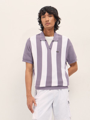 THE BEAR HOUSE Striped Men Polo Neck Purple T-Shirt