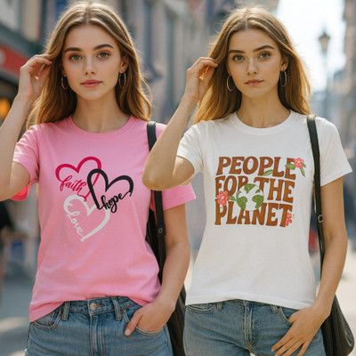 Fabflee Solid Women Round Neck Multicolor T-Shirt