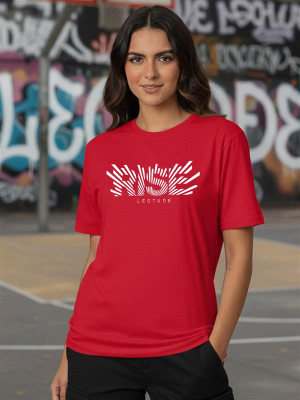 JUST ROAR Printed Women Round Neck Red T-Shirt