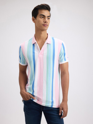 Pepe Jeans Striped Men Polo Neck Pink T-Shirt