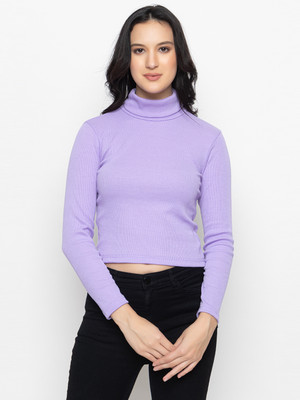 Kepa Solid Women High Neck Purple T-Shirt