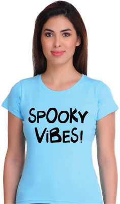 Hadwin Typography Women Round Neck Light Blue T-Shirt