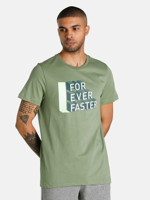 PUMA Typography Men Round Neck Green T-Shirt