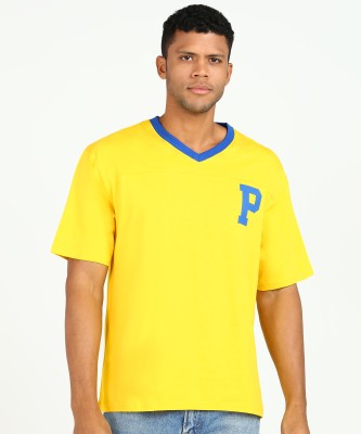 PROVOGUE Solid Men V Neck Yellow T-Shirt