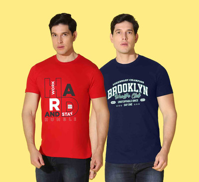 WOOSTRO Typography Men Round Neck Blue, Red T-Shirt