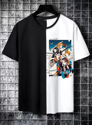 FASHNET FASHION Printed Men Round Neck Black, White T-Shirt