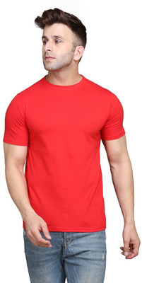 GEUM Solid Men Round Neck Red T-Shirt