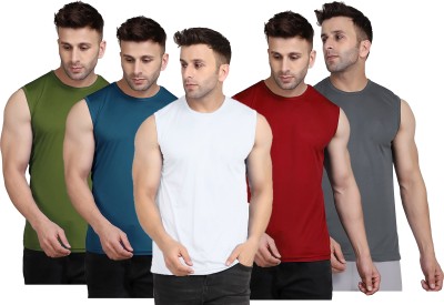 UDI n ADI Solid Men Round Neck White, Blue, Dark Green, Maroon, Grey T-Shirt