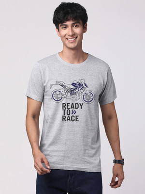ADRO Printed, Typography Men Round Neck Grey T-Shirt