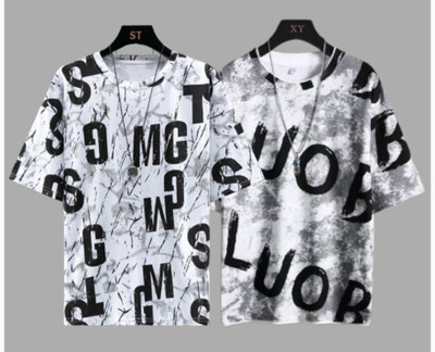 Ashish Enterprises Printed Men Round Neck White, Black T-Shirt