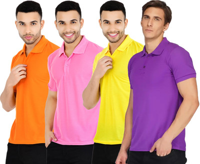 KEOTI Solid Men Polo Neck Multicolor T-Shirt