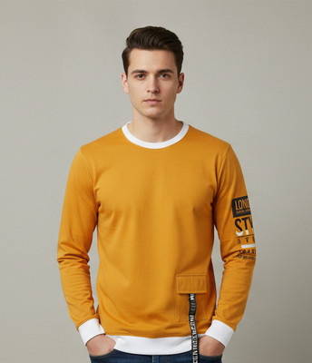 Autna Printed Men Round Neck Yellow T-Shirt