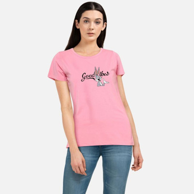 TOM AND JERRY by DreamBe Printed, Typography Women Round Neck Pink T-Shirt