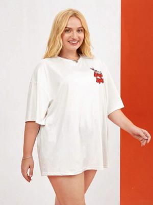 TOM AND JERRY by DreamBe Printed Women Round Neck White T-Shirt