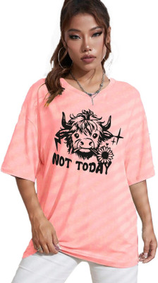 BELTLY Graphic Print, Printed Women Polo Neck Pink T-Shirt