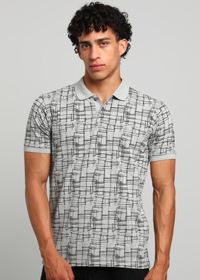 PARK AVENUE Printed Men Polo Neck Grey T-Shirt