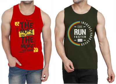WOOSTRO Printed Men Scoop Neck Red, Dark Green T-Shirt