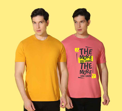 WOOSTRO Solid, Printed Men Round Neck Multicolor T-Shirt