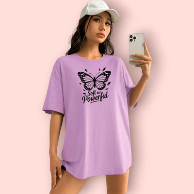 Stylicity Printed Women Round Neck Purple T-Shirt