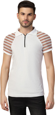 Lawful Casual Striped Men Polo Neck Maroon T-Shirt