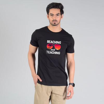 WOLDER Printed, Typography Men Round Neck Black T-Shirt