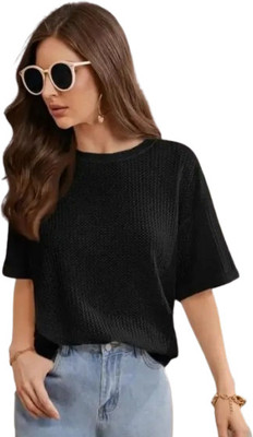 SriSaras Solid Women Round Neck Black T-Shirt