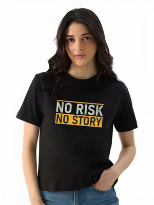 Moda Rapido Printed Women Round Neck Black T-Shirt