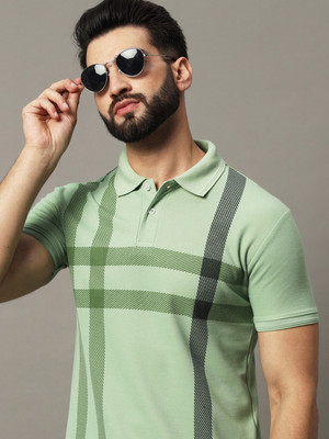 Hushbucks Checkered Men Polo Neck Light Green T-Shirt
